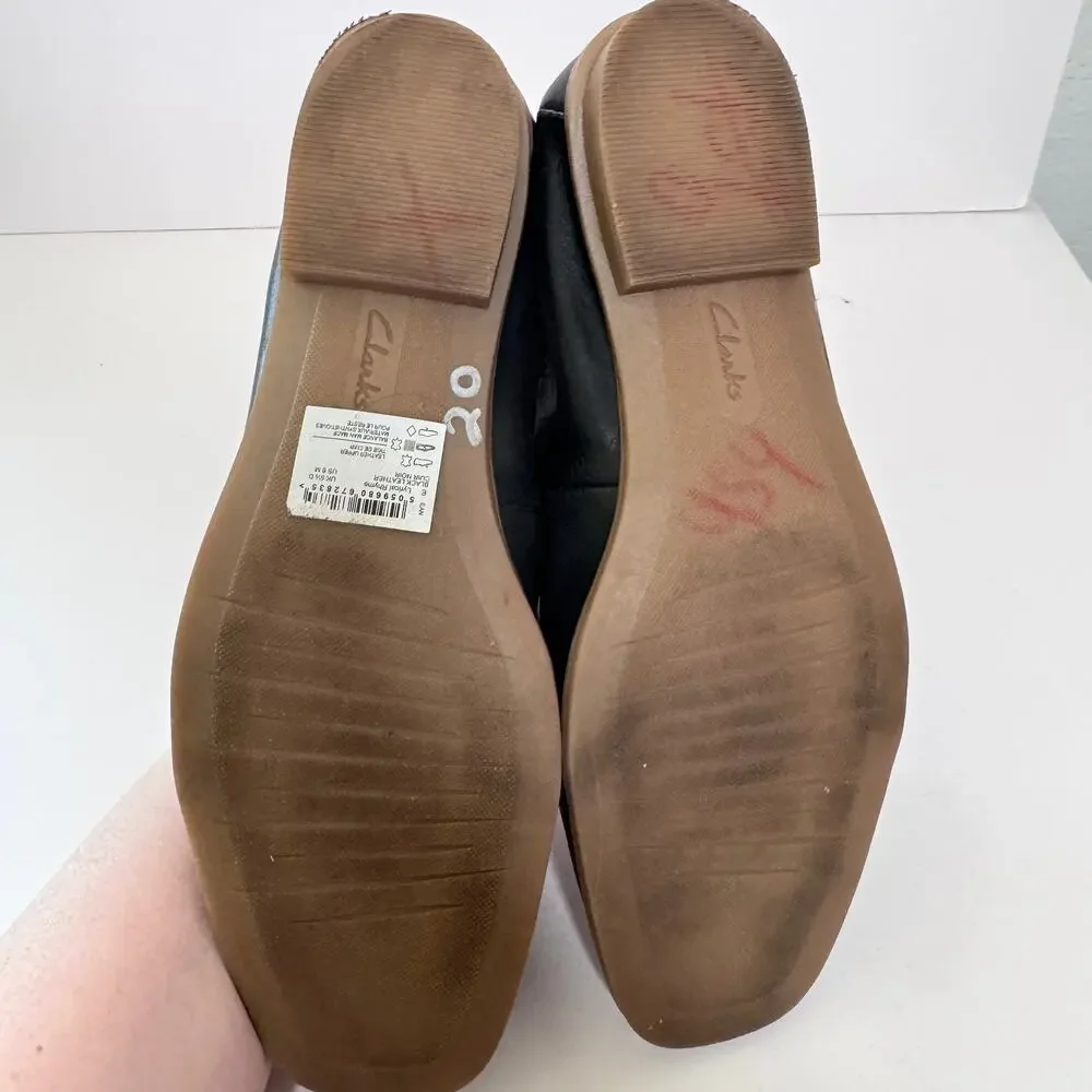 Clarks Womens Lyrical Rhyme Flat Shoes Size 8 Leather Comfort Cushioned Black